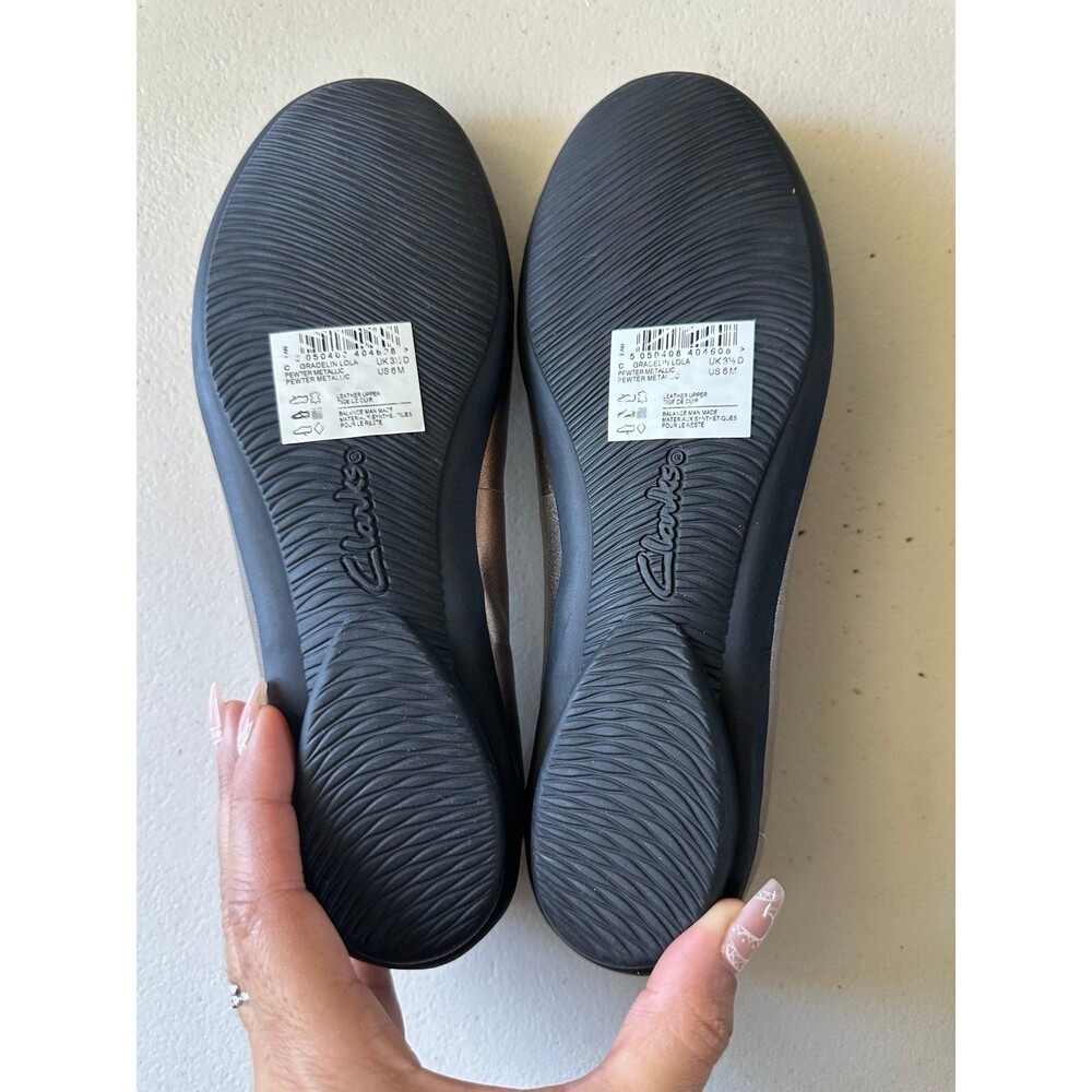 NWT Clarks Collection Pewter Metallic Gracelin Lola Leather Ballet Flats 6 - Picture 6 of 6